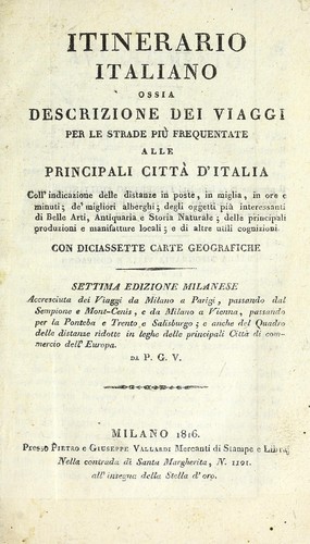 Itinerario italiano, ossia, Descrizione dei viaggi per le strade più frequentate alle principali città d'italia