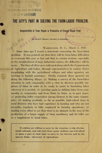 The City's part in solving the farm-labor problem