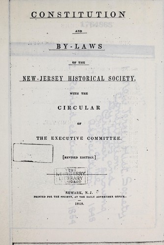 Constitution and by-laws of the New Jersey Historical Society