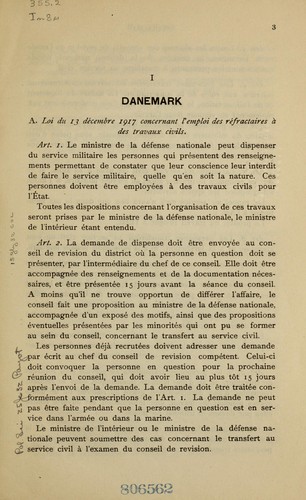 Service civil pour les re fractaires. (Danemark, Sue  de, Norve  ge, Pays Bas)