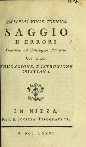 Saggio d'errori contenuti nel catechismo stampato col titolo Educazione, e istruzione cristiana