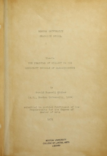 (The) teaching of biology in the secondary schools of Massachusetts ...