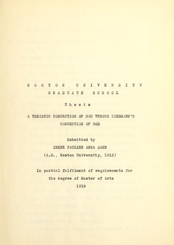 (A) theistic conception of God versus Liebmann's conception of God