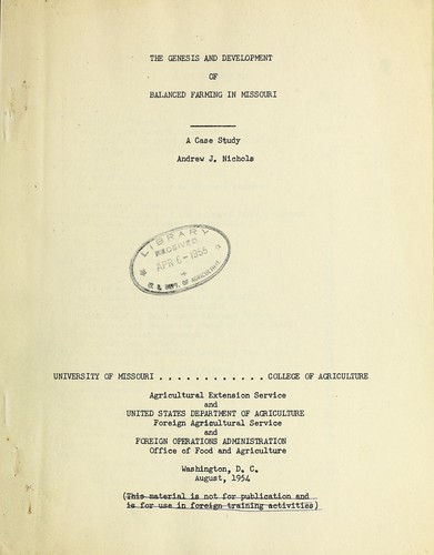 The genesis and development of balanced farming in Missouri