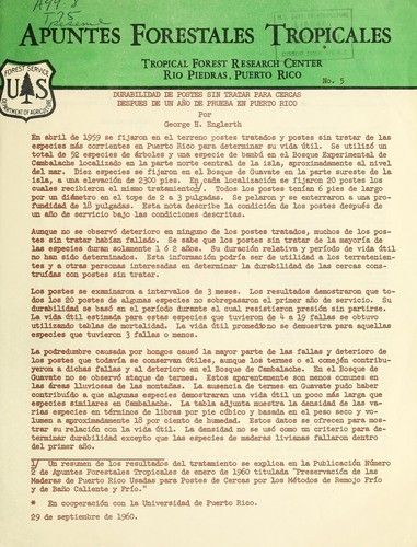 The service life of untreated posts in Puerto Rico after one year in test