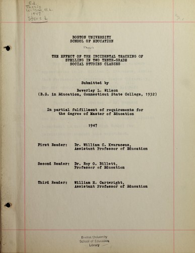 The effect of the incidental teaching of spelling in two tenth-grade social studies classes