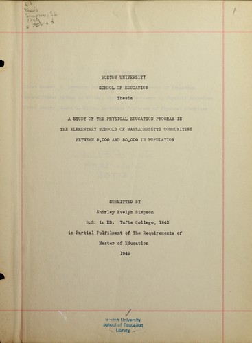 A study of the physical education program in the elementary schools of Massachusetts communities between 5,000 and 50,000 in population