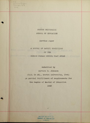 A survey of safety conditions of the Boston public school play areas