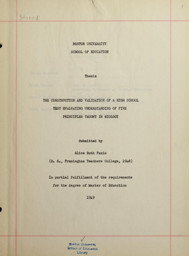 The construction and validation of a high school test evaluating understanding of five principles taught in biology