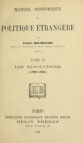 Manuel historique de politique e trange  re