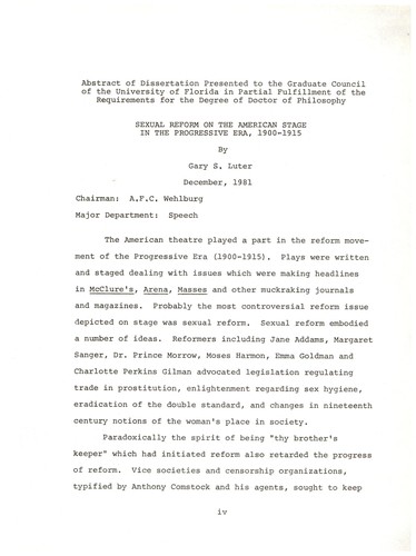 Sexual reform on the American stage in the progressive era, 1900-l9l5