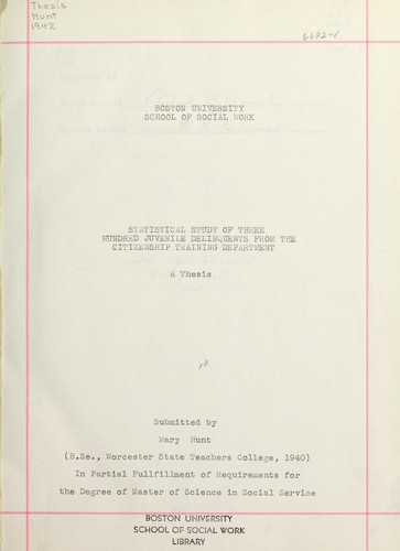 Statistical study of three hundred juvenile delinquents from the citizenship training department