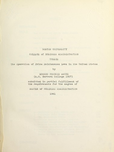 The operation of price maintenance laws in the United States