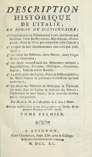 Description historique de l'Italie, en forme de dictionnaire ...