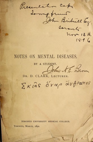 Notes on mental diseases