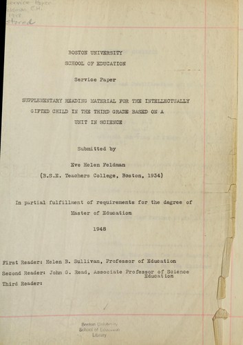 Supplementary reading material for the intellectually gifted child in the third grade based on a unit in science