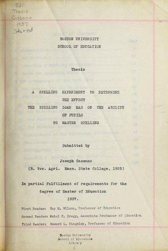 A spelling experiment to determine the effect the spelling load has on the ability of pupils to master spelling