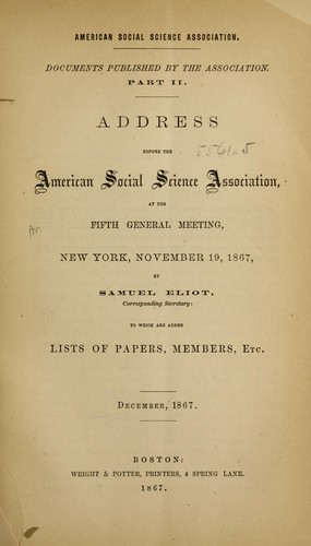 Address before the American Social Science Association