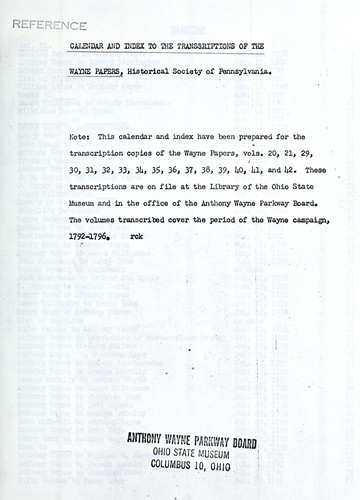 Calendar and index to the transcriptions of the Wayne papers, Historical Society of Pennsylvania