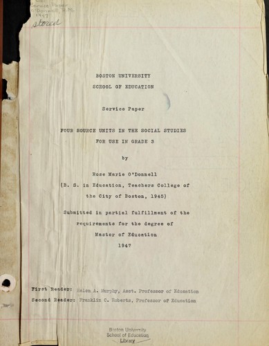 Four source units in the social studies for use in grade 3.