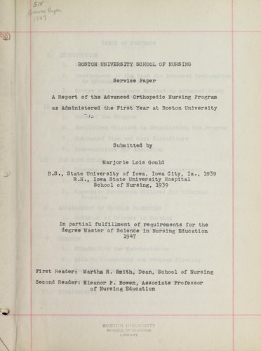 A report of the advanced orthopedic nursing program as administered the first year at Boston University