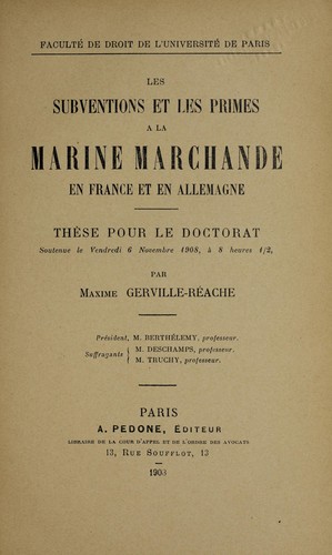 Les subventions et les primes a   la marine marchande en France et en Allemagne