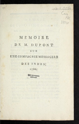 Memoire de M. Dupont sur une compagnie messagere des Indes