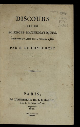 Discours sur les sciences mathe matiques