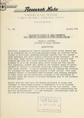 Comparative effect of seed treatments upon seedling emergence in seven browse species