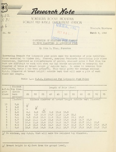 Conversion of standard pole classes to tree diameters in lodgepole pine