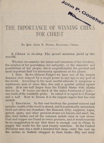 The importance of winning China for Christ