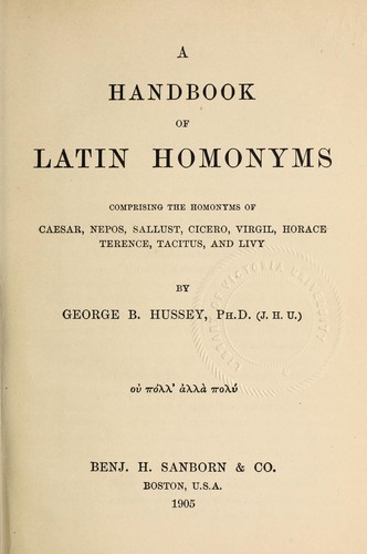A handbook of Latin homonyms
