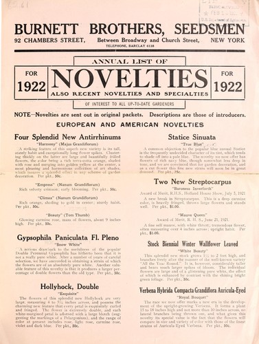 Annual list of novelties for 1922