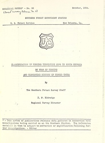 Classification of working turpentine cups in south Georgia by year of working and turpentine history of worked trees