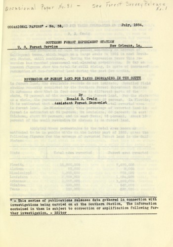 Reversion of forest land for taxes increasing in the South
