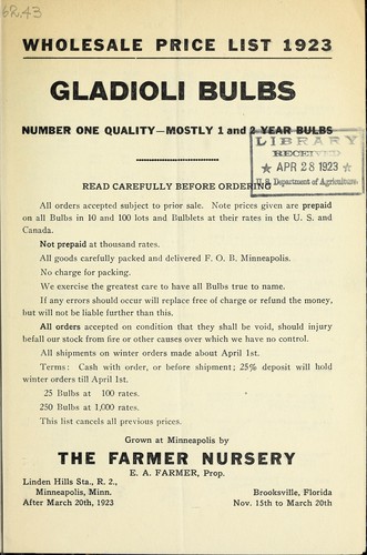Wholesale price list 1923