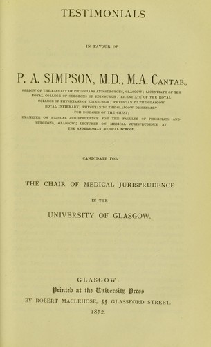 Testimonials in favour of P.A. Simpson, M.D., M.A. ...