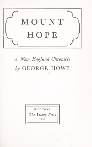 Mount Hope; a New England chronicle