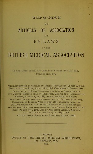 Memorandum and articles of association and by-laws of the British Medical Association