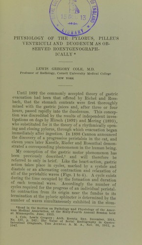 Physiology of the pylorus, pilleus ventriculi and duodenum as observed roentgenographically