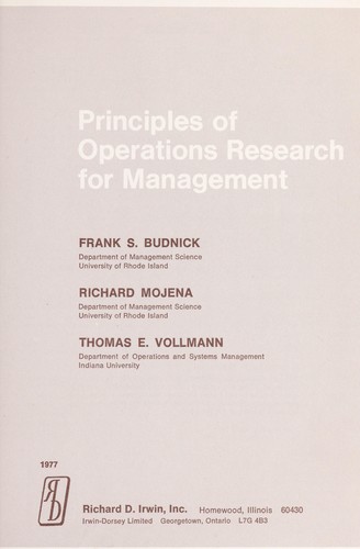 Principles of operations research for management