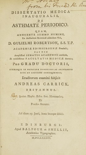 Dissertatio medica inauguralis de asthmate periodico