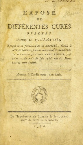 Expos©♭ de diff©♭rentes cures op©♭r©♭es depuis le 25. d'ao© t 1785 ... jusqu' au 15 du mois de juin 1786