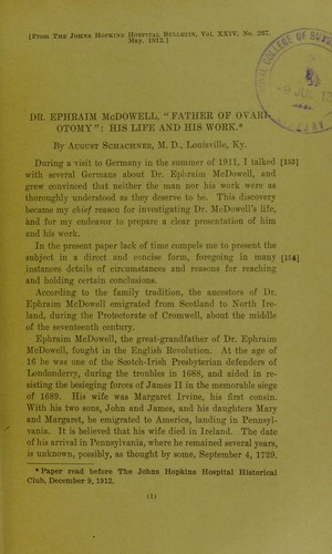 Dr. Ephraim McDowell, 'father of ovariotomy'