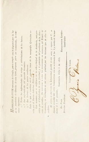 Hipolito Matute cursante de cirujia, para cumplir con lo dispuesto por la ley de la Academia de Ciencias de esta Corte, propone para ser examinado, los materias siguientes