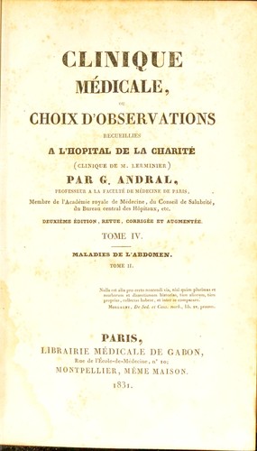 Clinique m©♭dicale, ou choix d'observations recueillies ©  l'hospital de la Charit©♭ (clinique de M. Lerminier) ..