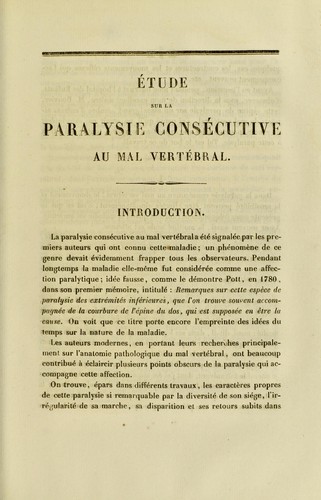 ©tude sur la paralysie cons©♭cutive au mal vert©♭bral