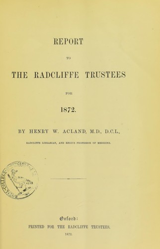 Report to the Radcliffe Trustees for 1872