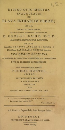 Disputatio medica inauguralis, de flava Indiarum febre