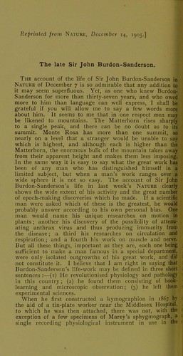 The late Sir John Burdon-Sanderson